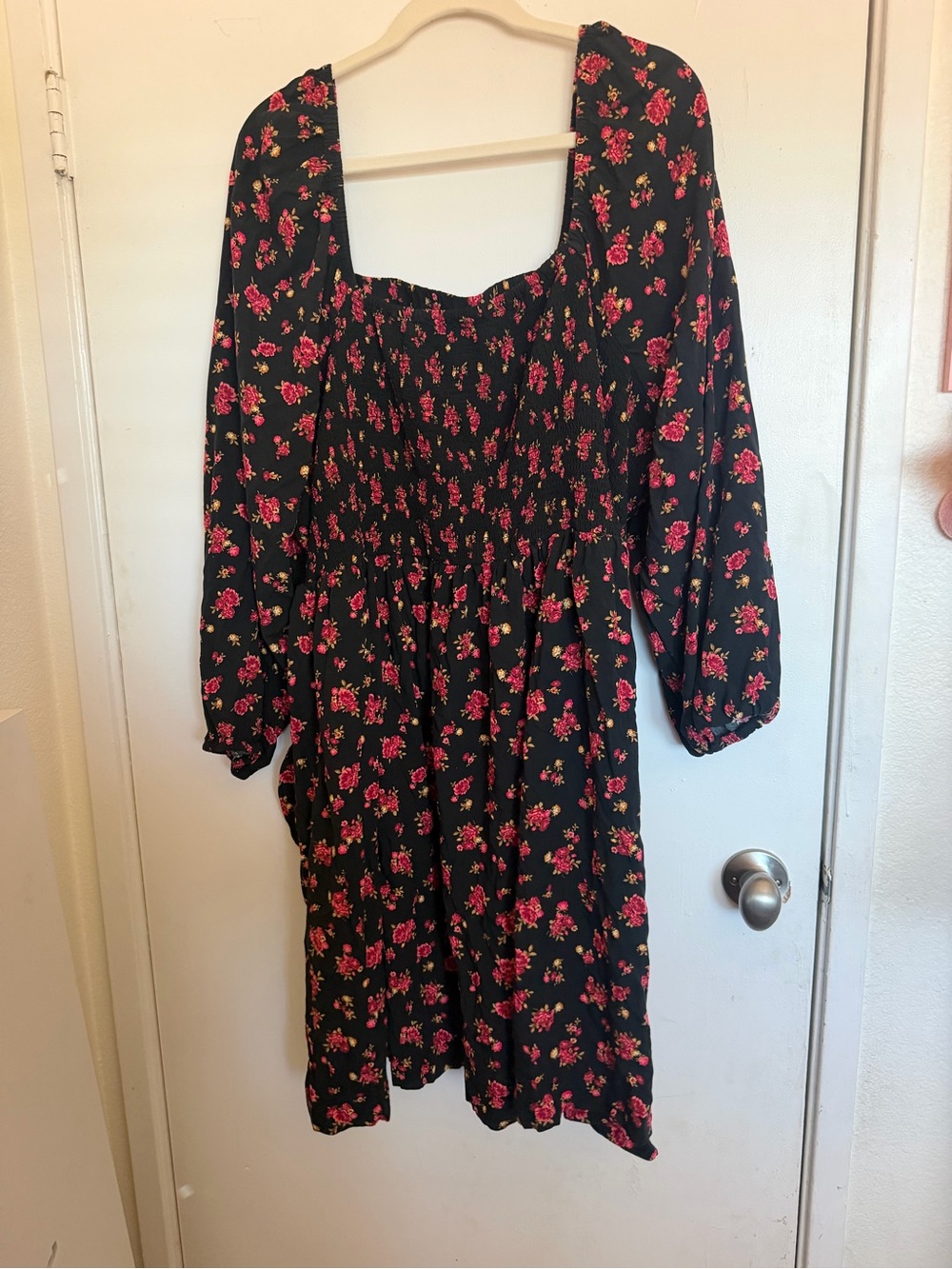 Old Navy Black Midi Dress with Pink Floral Pattern